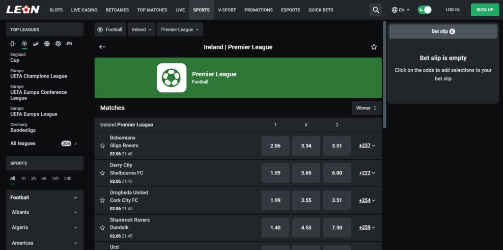 Preview of LeonBet football betting